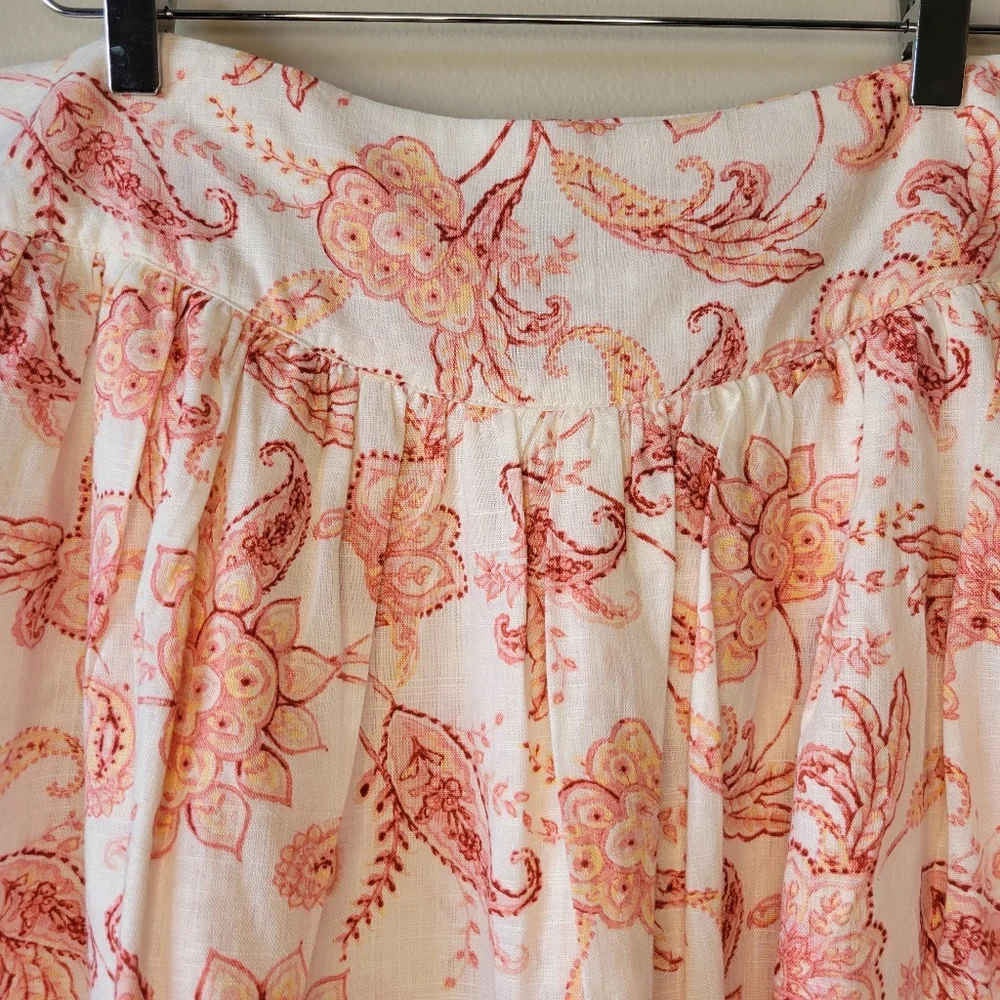 Express Women's Pink Ivory Linen Blend Floral Tiered Ruffle Mini Skirt Sz 14 New